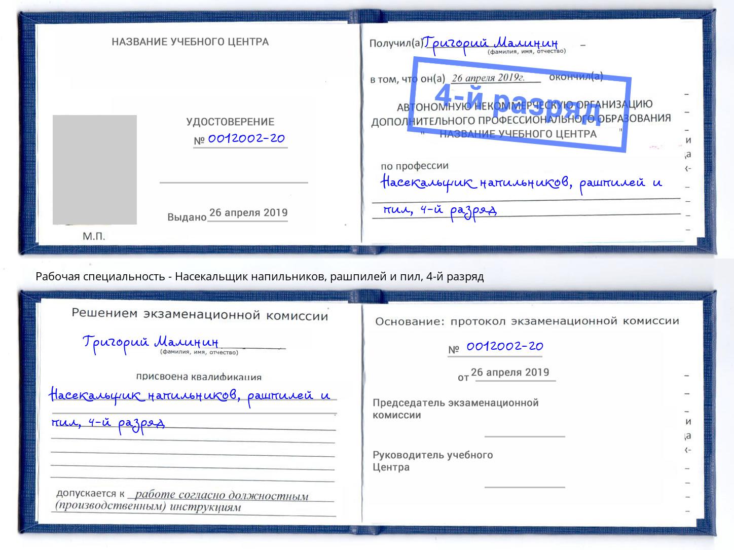 корочка 4-й разряд Насекальщик напильников, рашпилей и пил Невинномысск